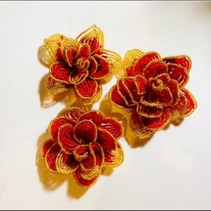 RARE. Hand Beaded Flower Brooch (Pictured in 3. ONLY 1 FOR SALE)